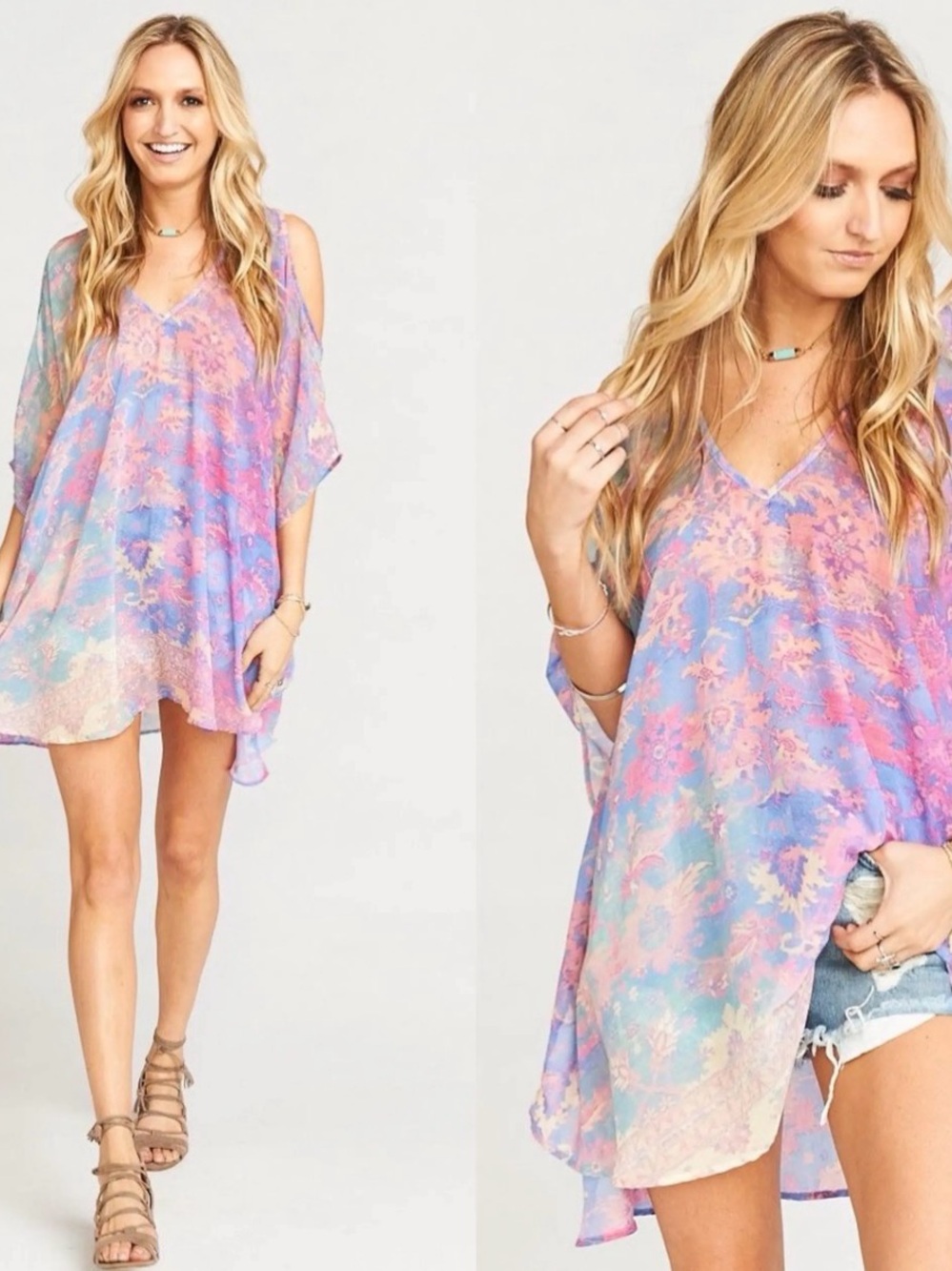 Show Me You Mumu Pastel Floral Peta Boo Malibu Love Cold-Shoulder Tunic